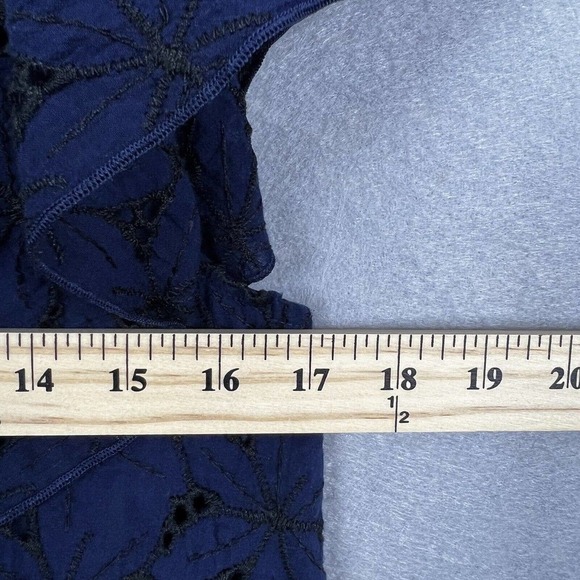 Eberjey Shirt Top Navy Blue Embroidered Evelyn Ruffled Cotton Large Top - Picture 7 of 10